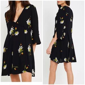Free People Boho Wrap Mini Dress Floral Black/ Multi /  XS